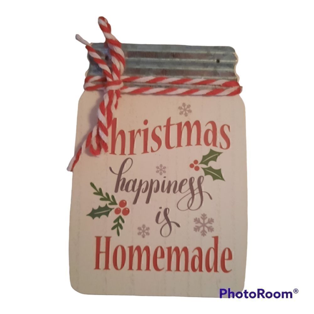 Farmhouse Christmas Wood Mason Jar Shaped Sign Tiered Tray Décor Decoration 6"